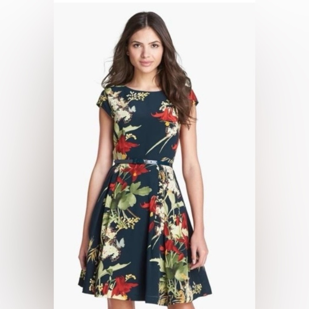 Ted Baker Torella Navy Floral Silk Dress - size 4